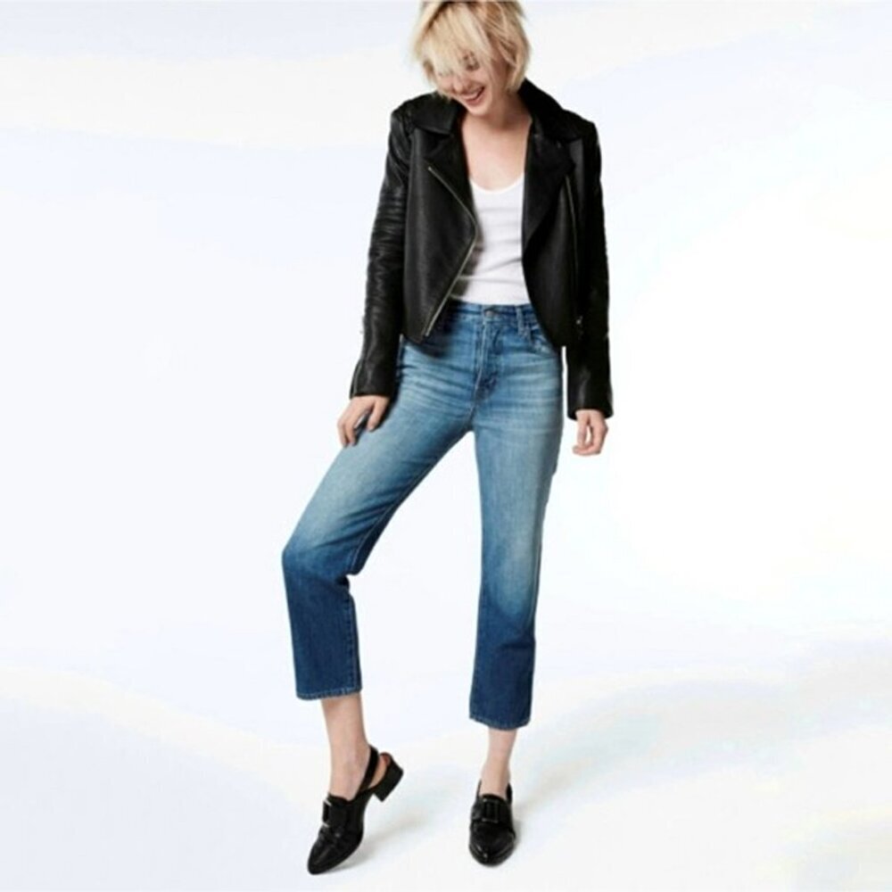 J Brand Wynne High Rise Button Fly Streight Cropped‎ Jeans Blue Women 25